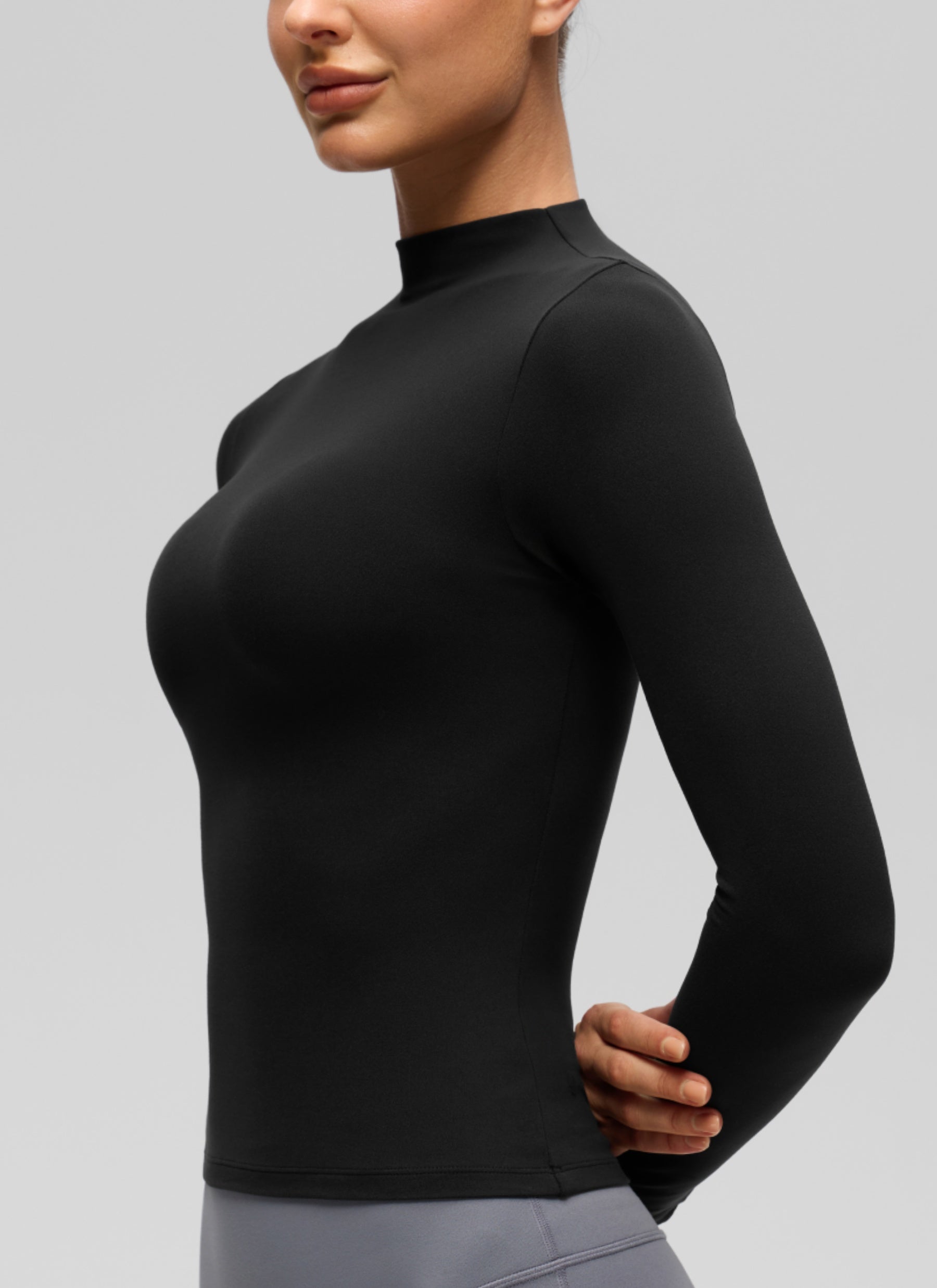 CRZ YOGA Women's Softembrace Mock Neck Waist Length Long Sleeves Black