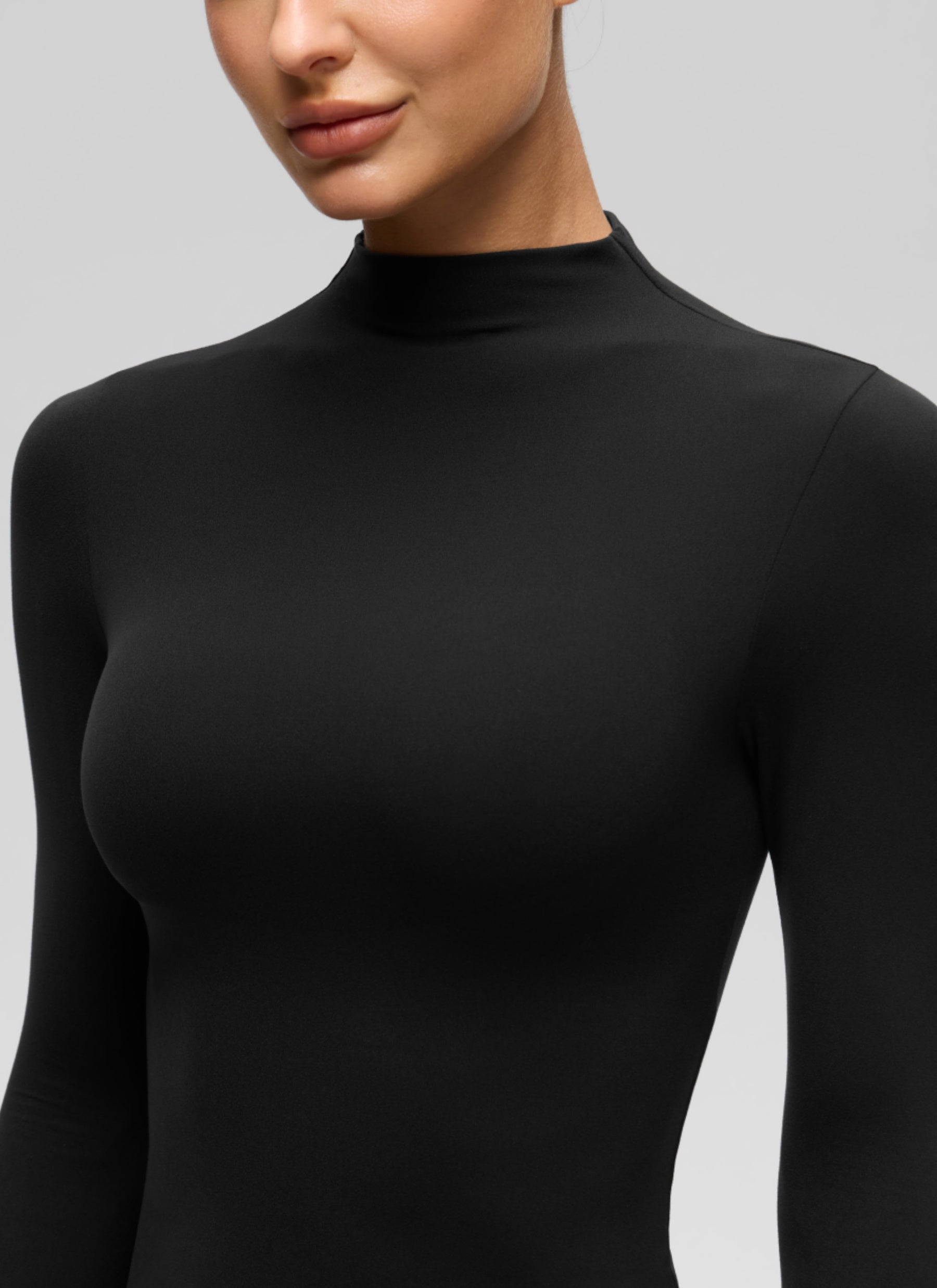CRZ YOGA Women's Softembrace Mock Neck Waist Length Long Sleeves Black