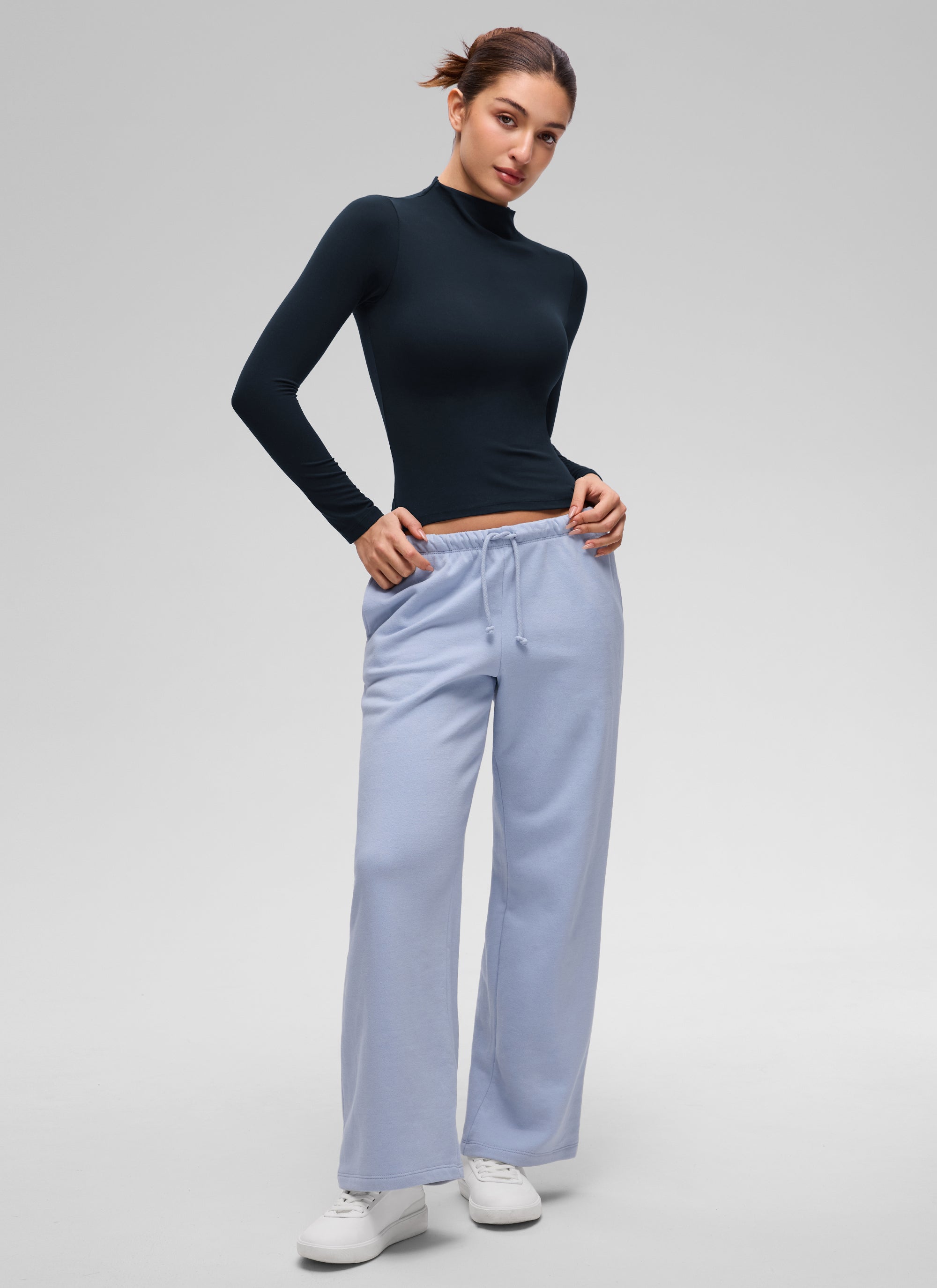 CRZ YOGA Women's Softembrace Mock Neck Waist Length Long Sleeves White