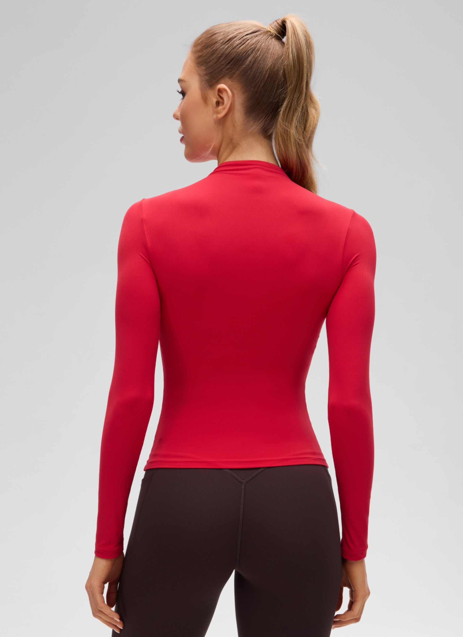 CRZ YOGA Women's Softembrace Mock Neck Waist Length Long Sleeves Aurora Red