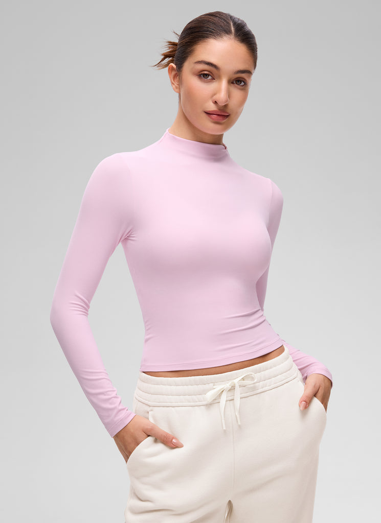 CRZ YOGA Women's Softembrace Mock Neck Waist Length Long Sleeves Aurora Red