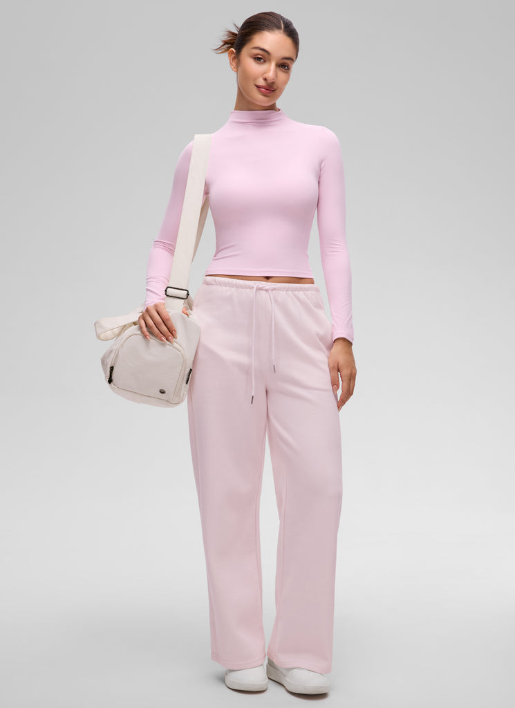 CRZ YOGA Women's Softembrace Mock Neck Waist Length Long Sleeves Pink Peony