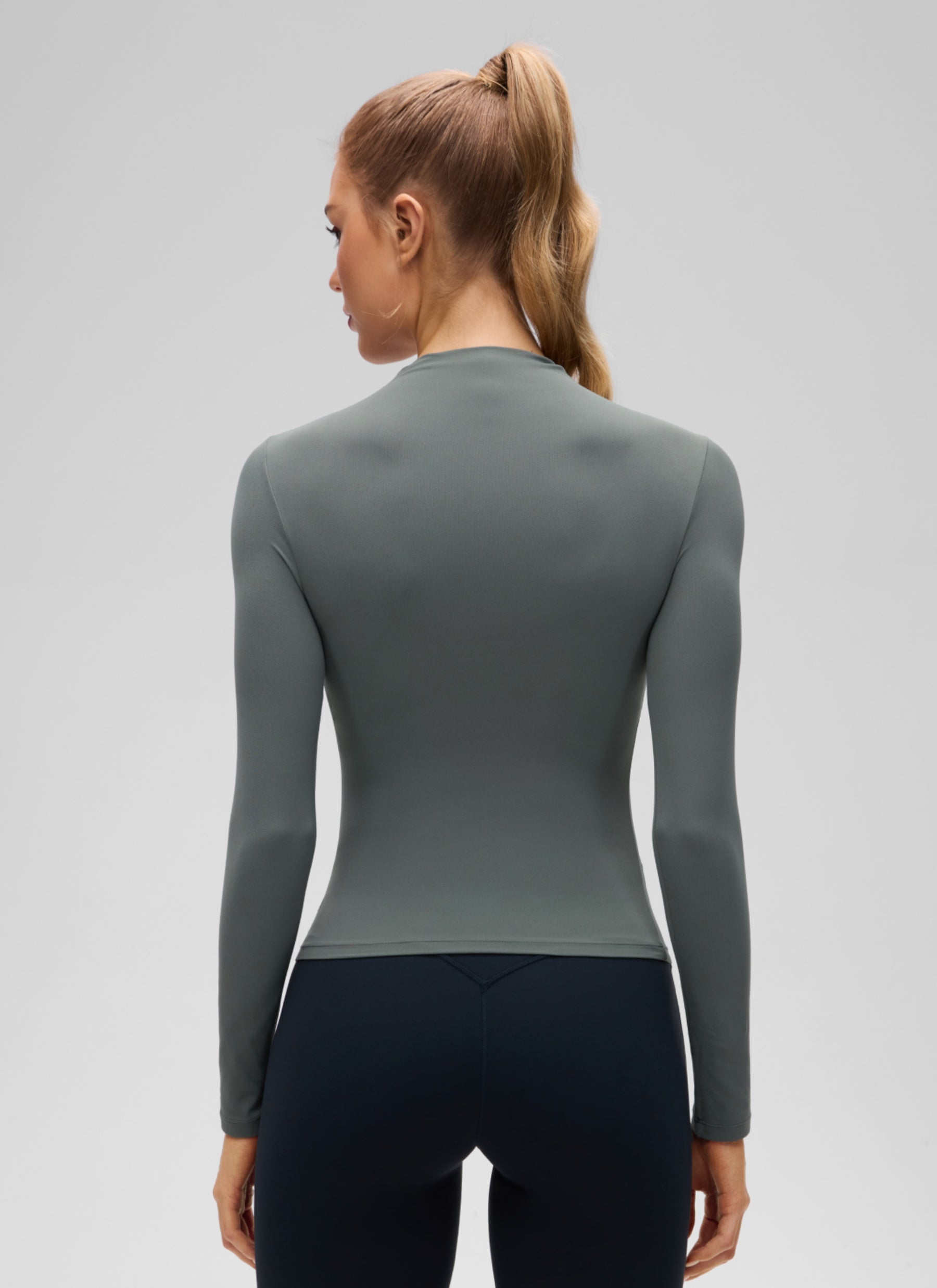 CRZ YOGA Women's Softembrace Mock Neck Waist Length Long Sleeves Grey Sage