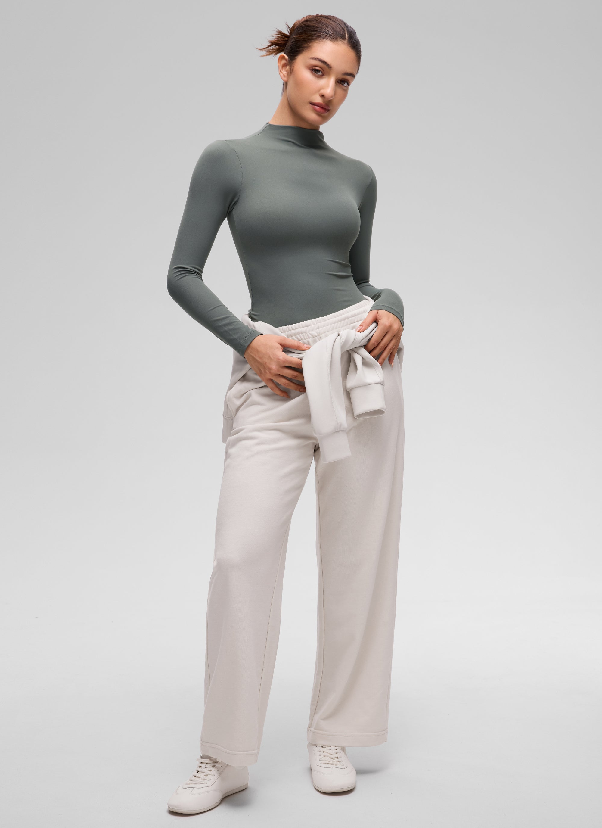 CRZ YOGA Women's Softembrace Mock Neck Waist Length Long Sleeves True Navy