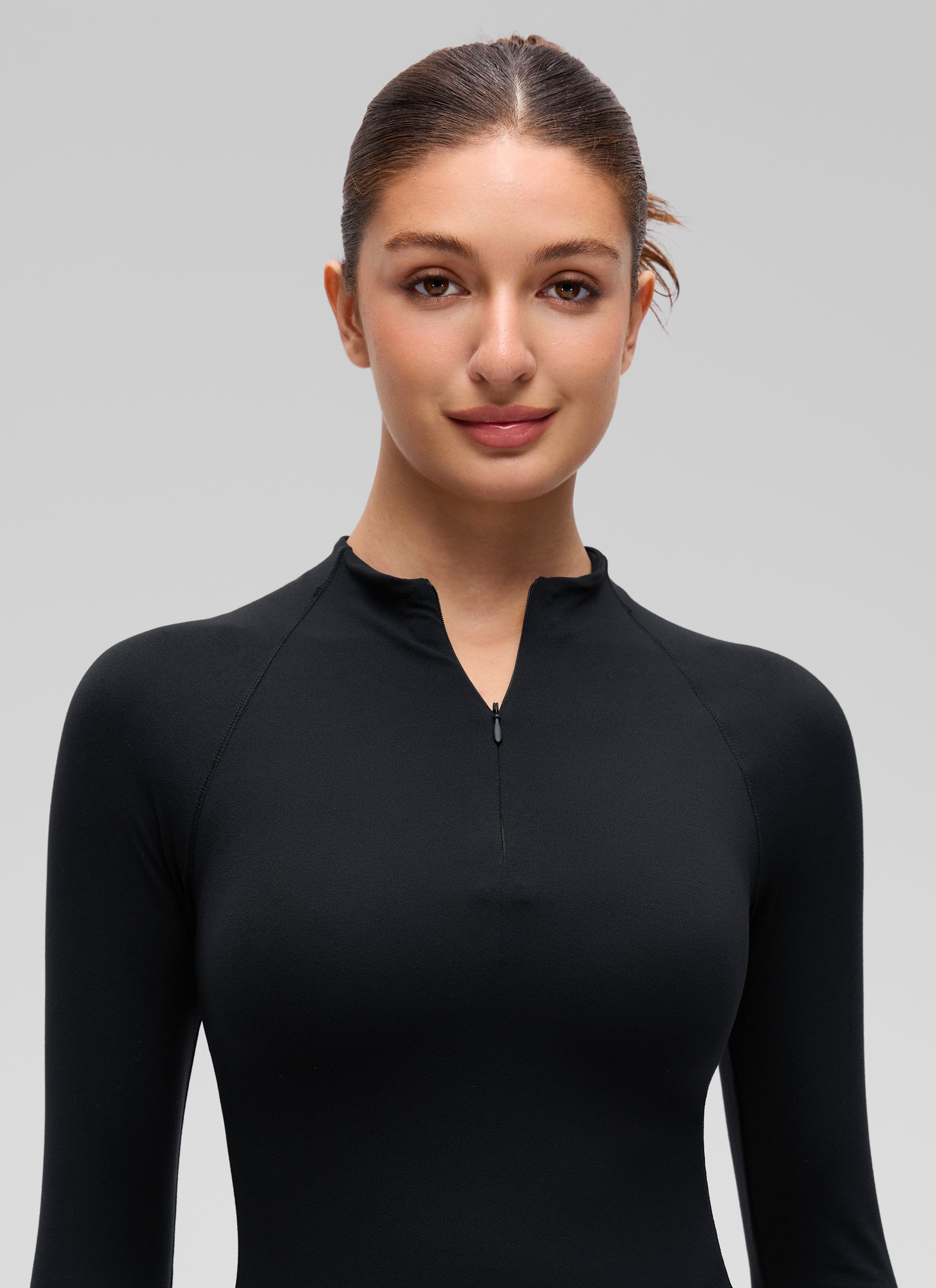 CRZ YOGA Women's Softembrace Casual Half-Zip Waist Length Long Sleeve Black