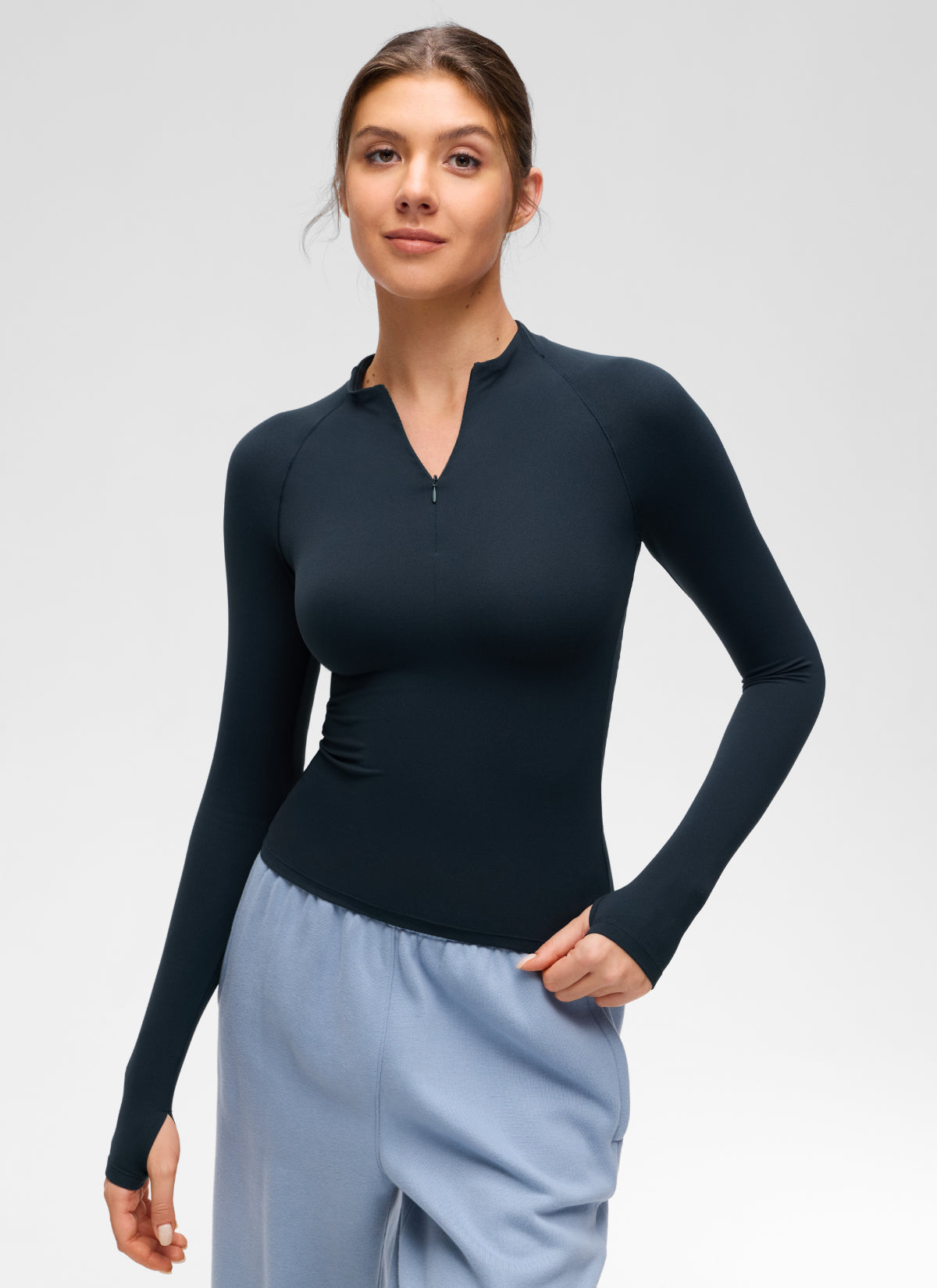 CRZ YOGA Women's Softembrace Casual Half-Zip Waist Length Long Sleeve True Navy