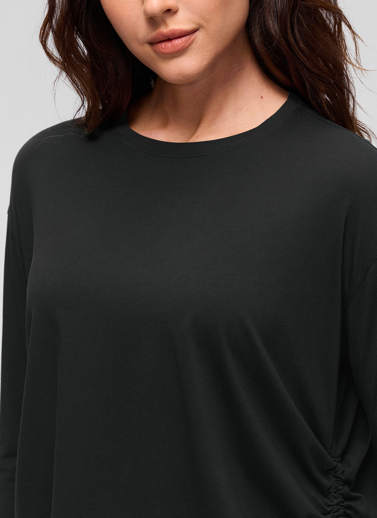 CRZ YOGA Women's Pima Cotton Casual Scoop Neck Ruched Long Sleeve Black