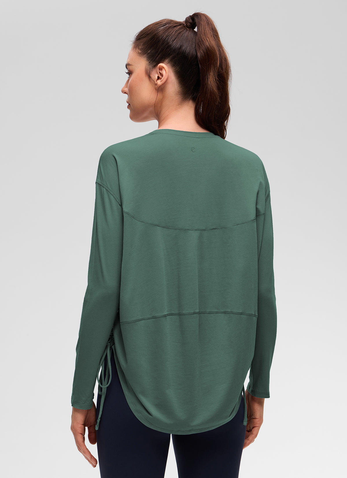 CRZ YOGA Women's Pima Cotton Casual Scoop Neck Ruched Long Sleeve Graphite Green