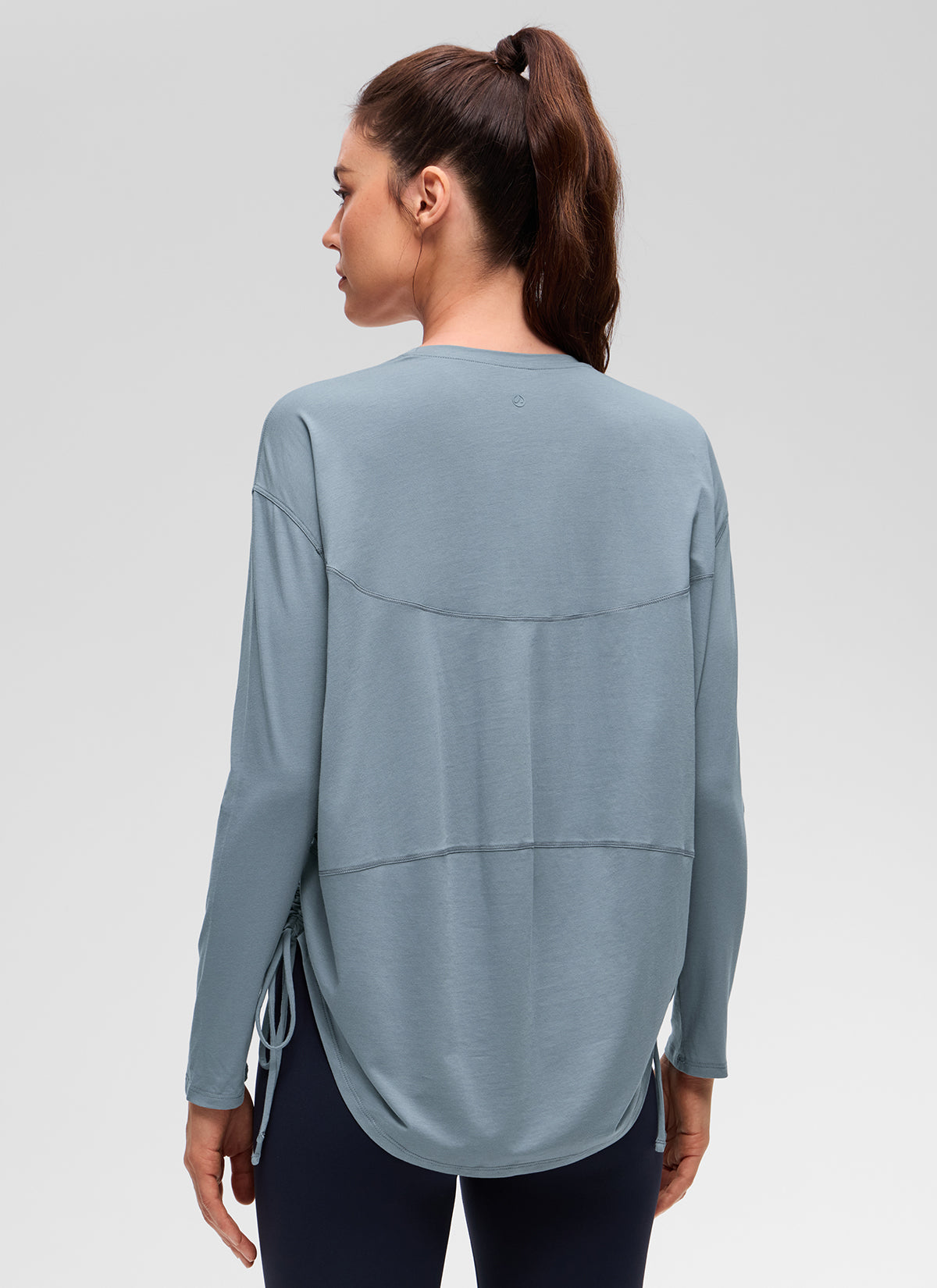 CRZ YOGA Women's Pima Cotton Casual Scoop Neck Ruched Long Sleeve Belgian Blue