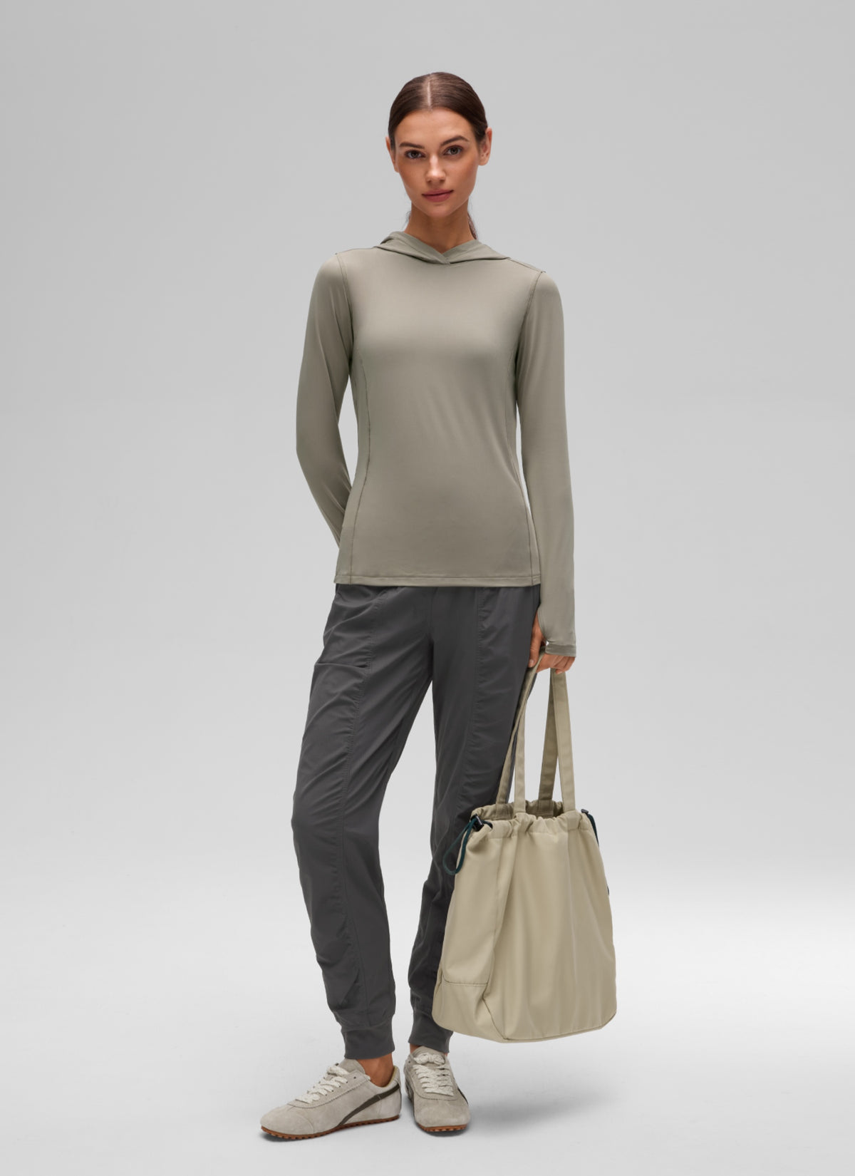 CRZ YOGA Women's UPF 50+ Long Sleeve Sun Hoodie Warm Ash Grey @model_info:G