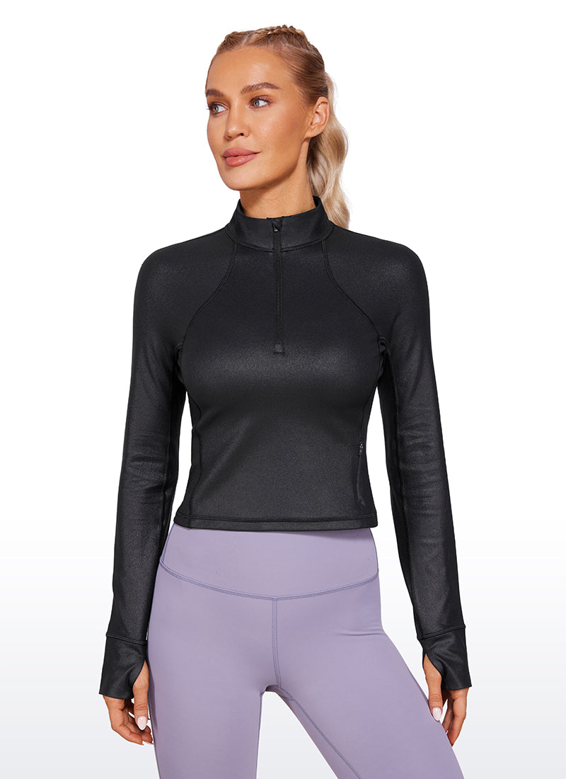 CRZ YOGA Women's Yoga Slim Fit Tops Butterluxe Half-Zip Long Sleeve Royal Lilac