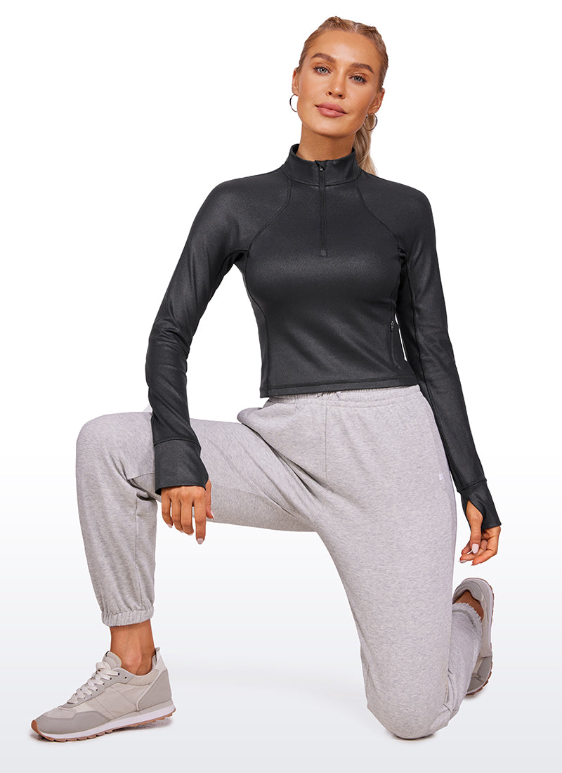 CRZ YOGA Women's Yoga Slim Fit Tops Butterluxe Half-Zip Long Sleeve Royal Lilac