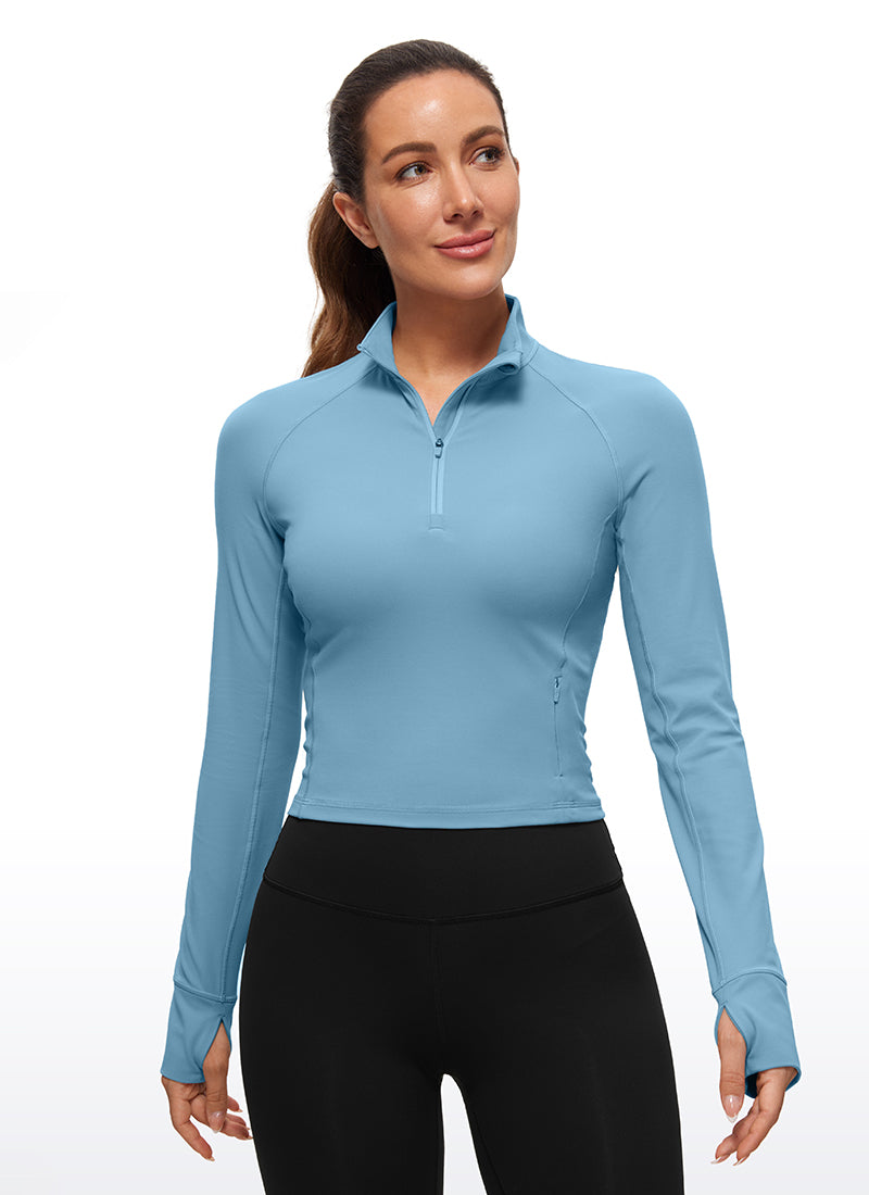 CRZ YOGA Women's Yoga Slim Fit Tops Butterluxe Half-Zip Long Sleeve Black Classic