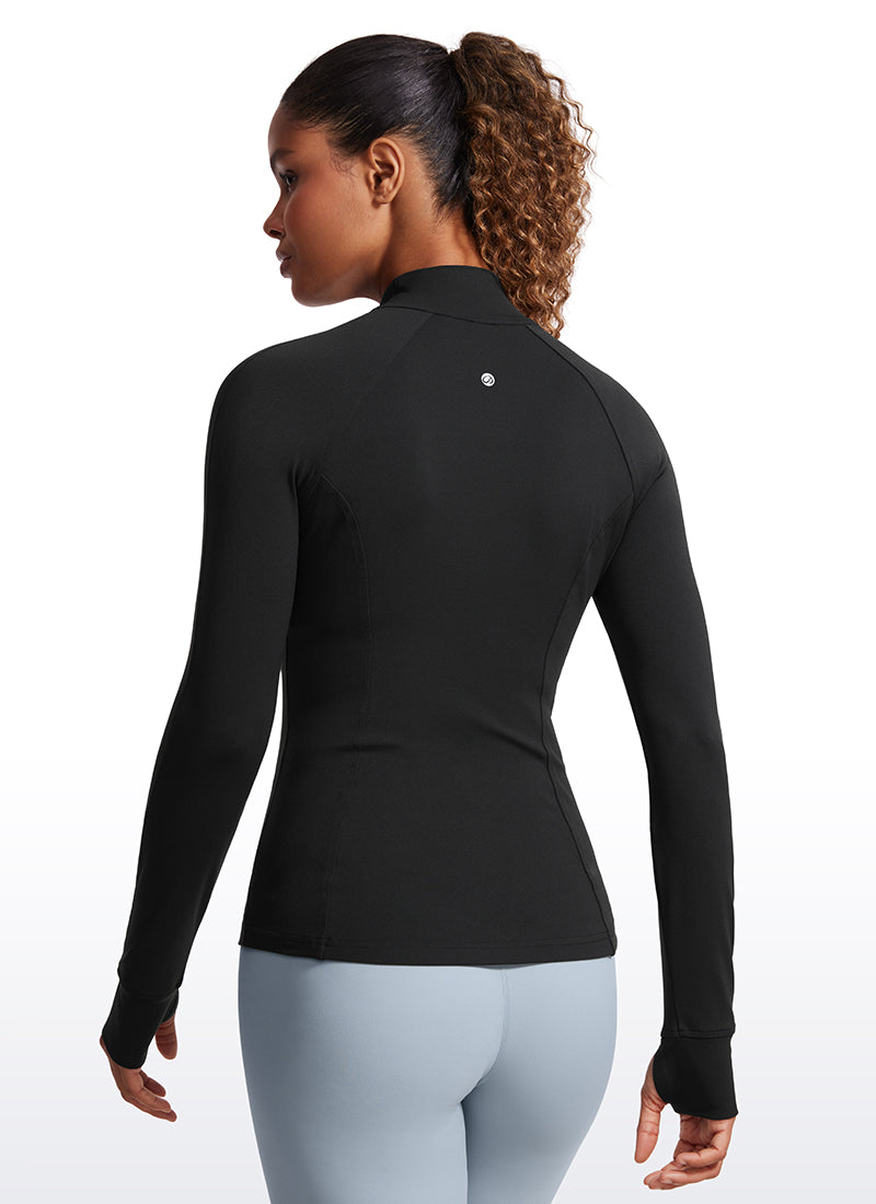 CRZ YOGA Women's Yoga Slim Fit Tops Butterluxe Full Zip Long Sleeves Black