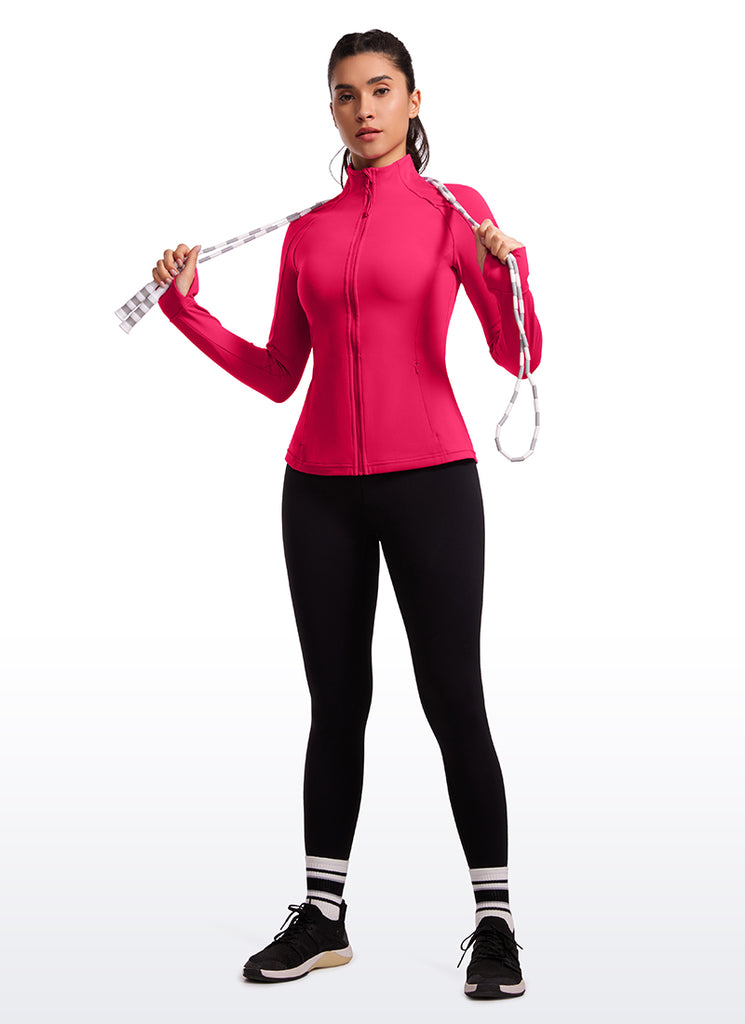 CRZ YOGA Women's Yoga Slim Fit Tops Butterluxe Full Zip Long Sleeves True Navy