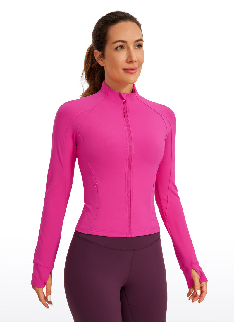 CRZ YOGA Women's Butterluxe Cropped Pocket Outerwear Full Zip Jackets Hibiscus Purple