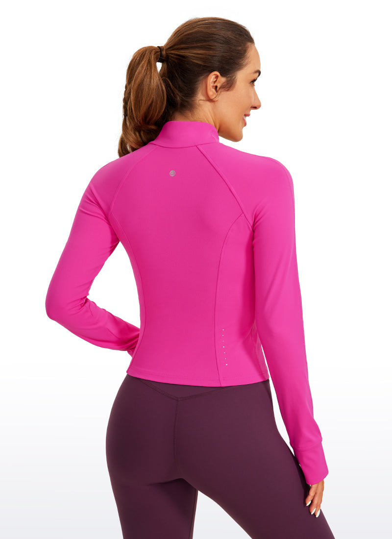 CRZ YOGA Women's Butterluxe Cropped Pocket Outerwear Full Zip Jackets Hibiscus Purple