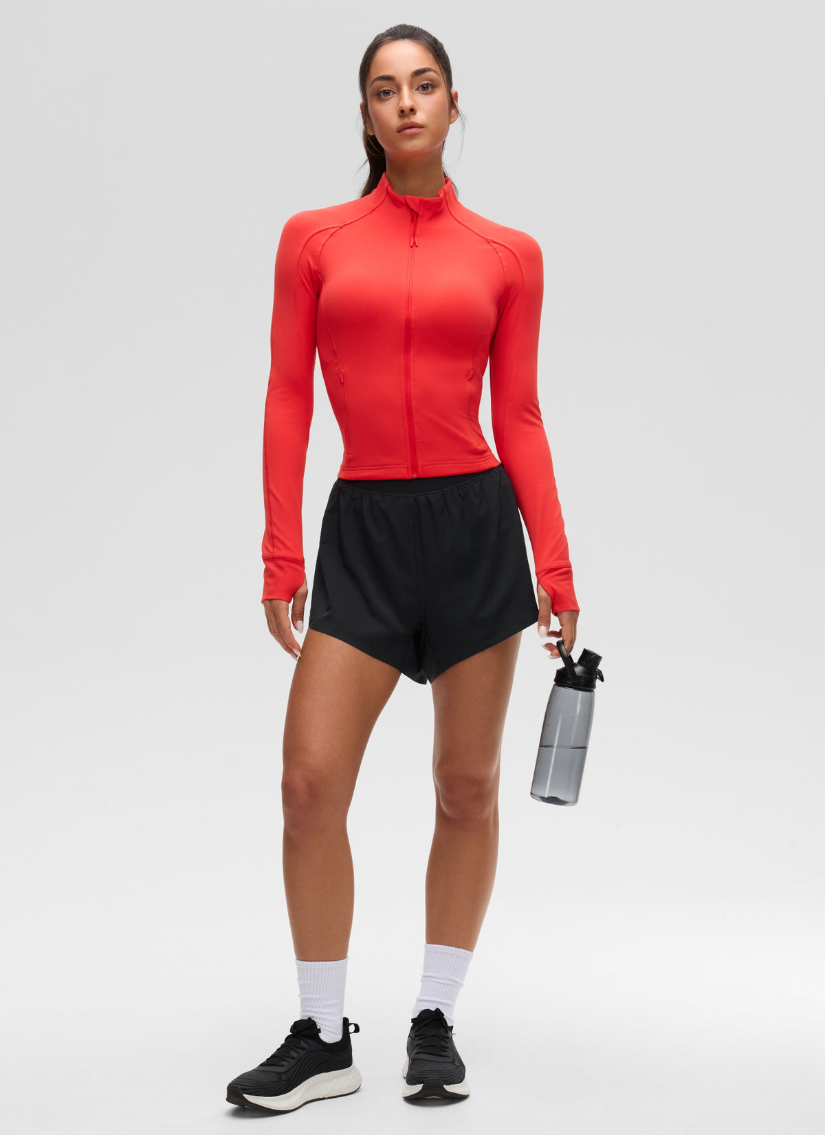CRZ YOGA Women's Butterluxe Cropped Pocket Outerwear Full Zip Jackets Deep Red @model_info:Isidora