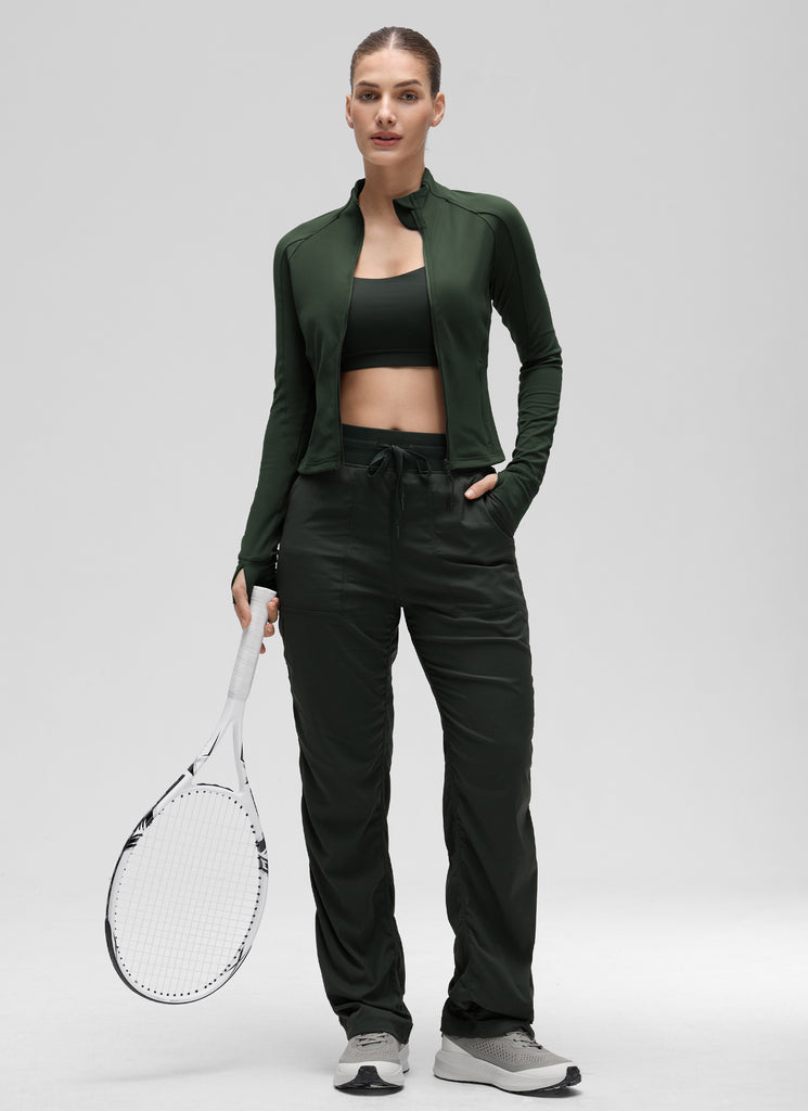 CRZ YOGA Women's Butterluxe Cropped Pocket Outerwear Full Zip Jackets Hot Fudge Brown