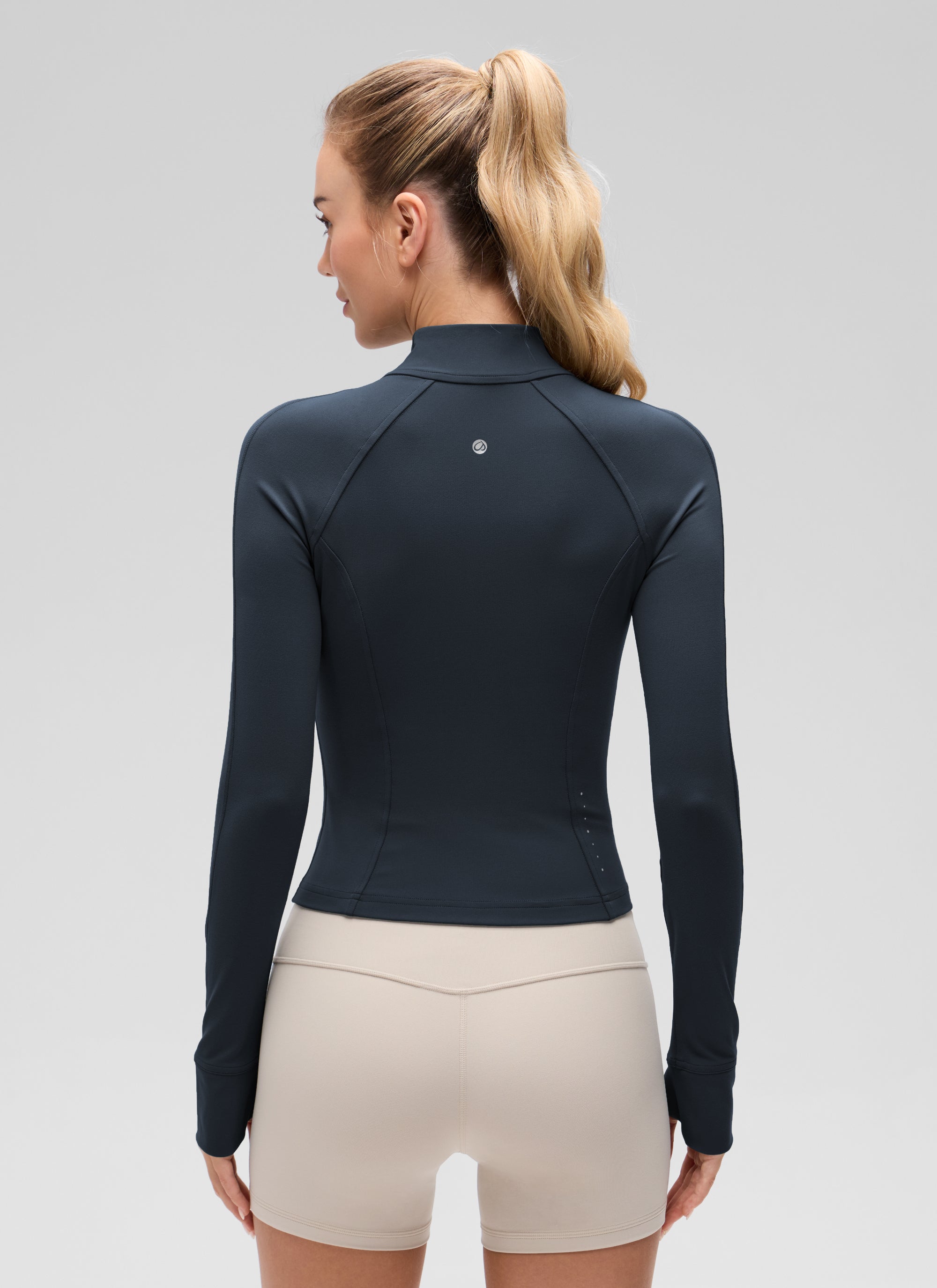 CRZ YOGA Women's Butterluxe Cropped Pocket Outerwear Full Zip Jackets True Navy