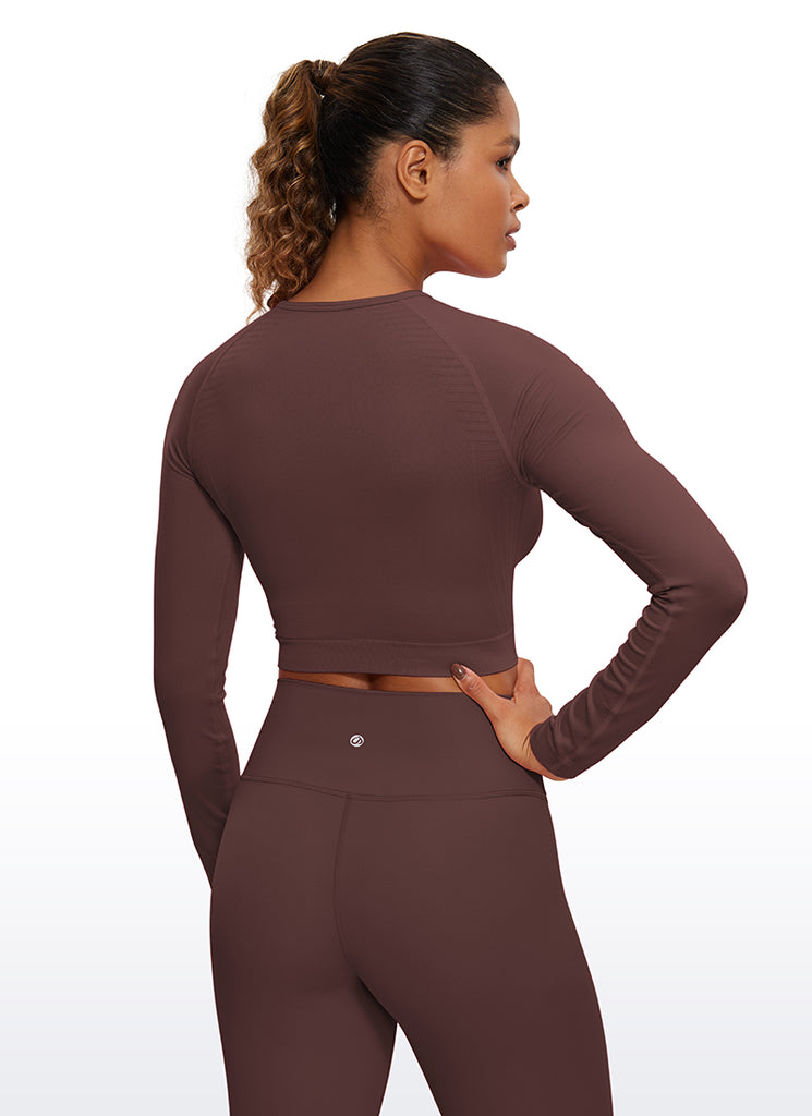 CRZ YOGA Women's Slim Fit Running Yoga Seamless Crop Long Sleeves White