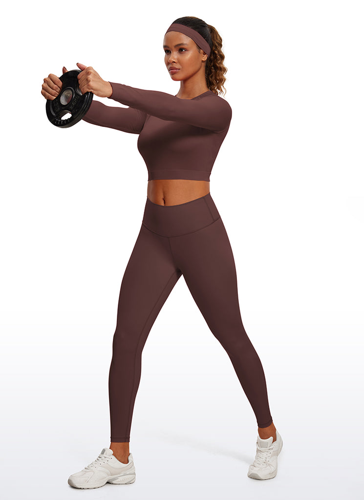 CRZ YOGA Women's Slim Fit Running Yoga Seamless Crop Long Sleeves Raspberry Sorbet