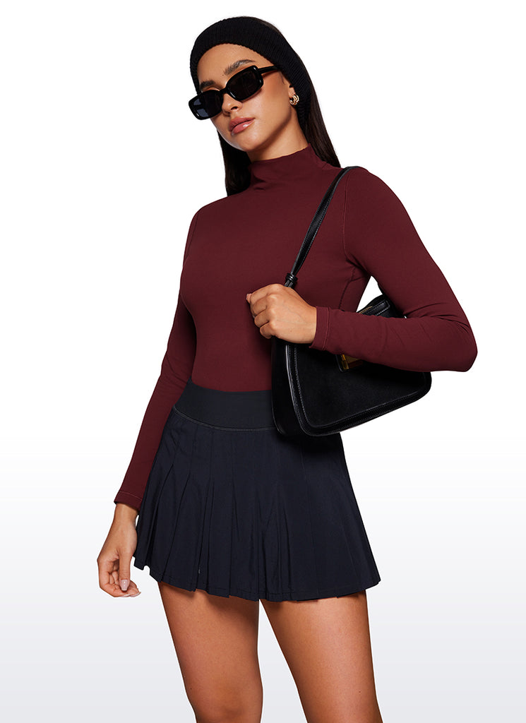 CRZ YOGA Women's Slim Fit Butterluxe Yoga Crop Long Sleeves Mock Turtleneck Pink Peony