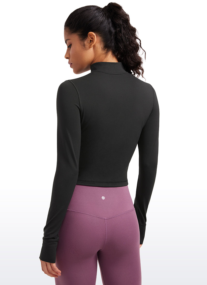 CRZ YOGA Women's Butterluxe Cropped Outerwear Full Zip Jackets Black