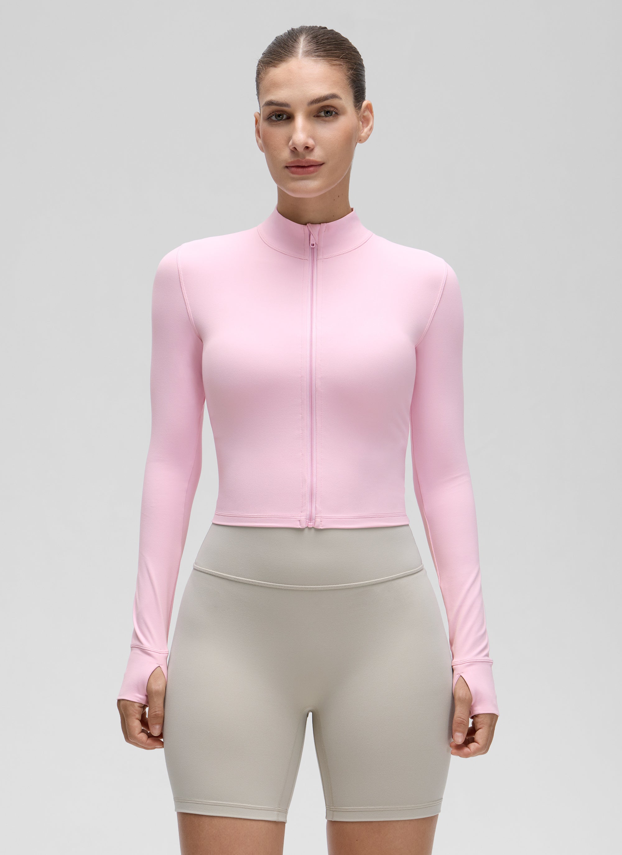 CRZ YOGA Women's Butterluxe Cropped Outerwear Full Zip Jackets Pink Peony