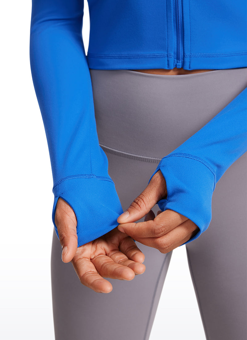 CRZ YOGA Women's Butterluxe Cropped Outerwear Full Zip Jackets Sparkle Blue