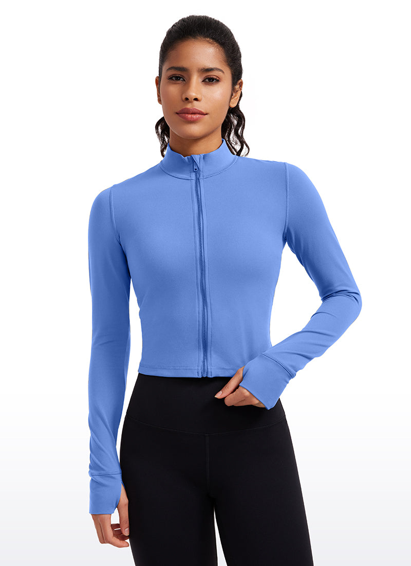 CRZ YOGA Women's Butterluxe Cropped Outerwear Full Zip Jackets Wild Indigo