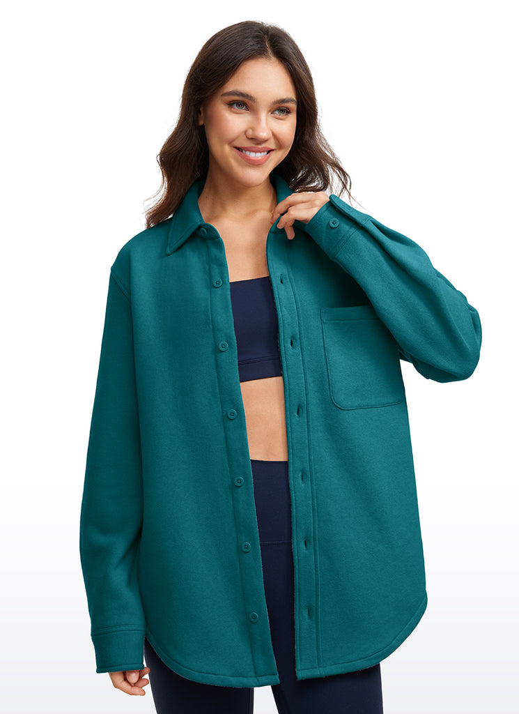 CRZ YOGA Women's Oversized Fit Outerwear Fleece Lined Shirt Jackets Sparkle Blue