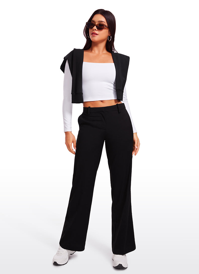 CRZ YOGA Women's Tight Fit Butterluxe Yoga Crop Long Sleeves Square Neck White