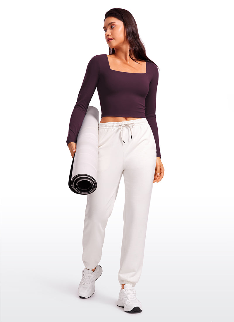 CRZ YOGA Women's Tight Fit Butterluxe Yoga Crop Long Sleeves Square Neck Deep Purple