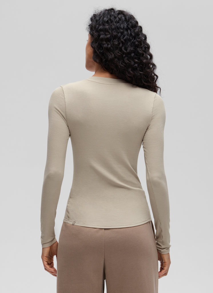 CRZ YOGA Womens Fitted Casual Ribbed Modal Henley Shirts Long Sleeves Pink Peony