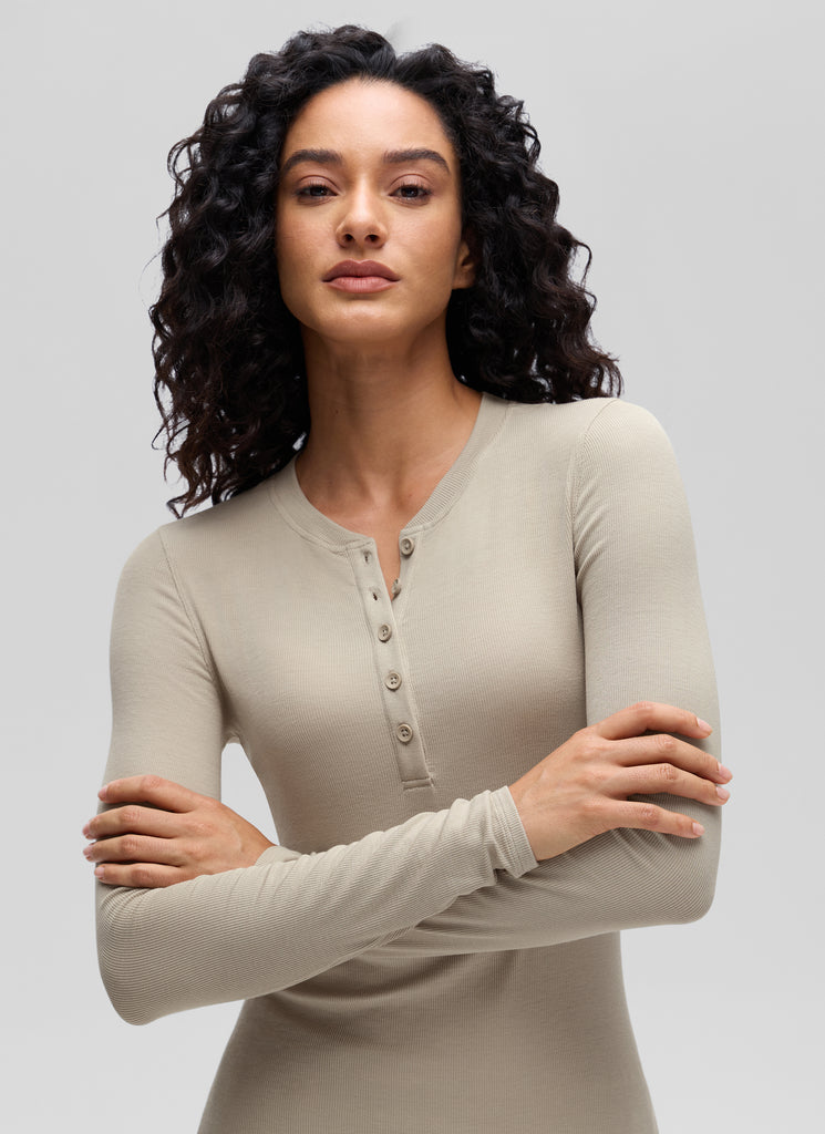 CRZ YOGA Womens Fitted Casual Ribbed Modal Henley Shirts Long Sleeves Pink Peony