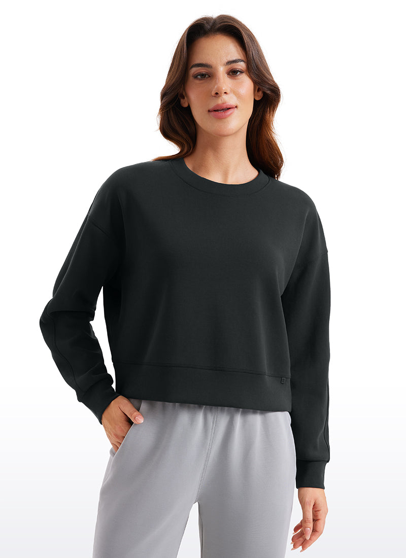 CRZ YOGA Womens SoftAura Basic Casual Sweat Shirt Crew Neck Pullover Black