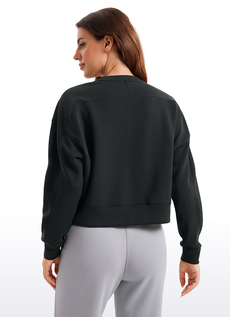 CRZ YOGA Womens SoftAura Basic Casual Sweat Shirt Crew Neck Pullover Black