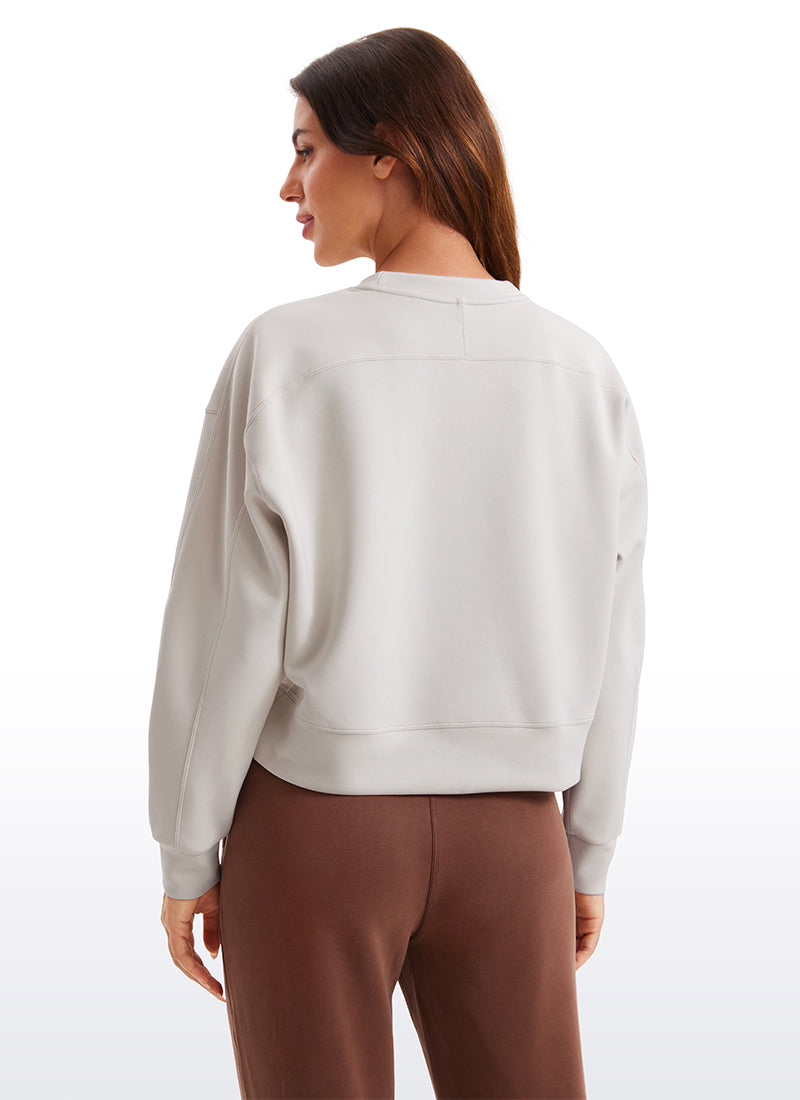 CRZ YOGA Womens SoftAura Basic Casual Sweat Shirt Crew Neck Pullover Milky White