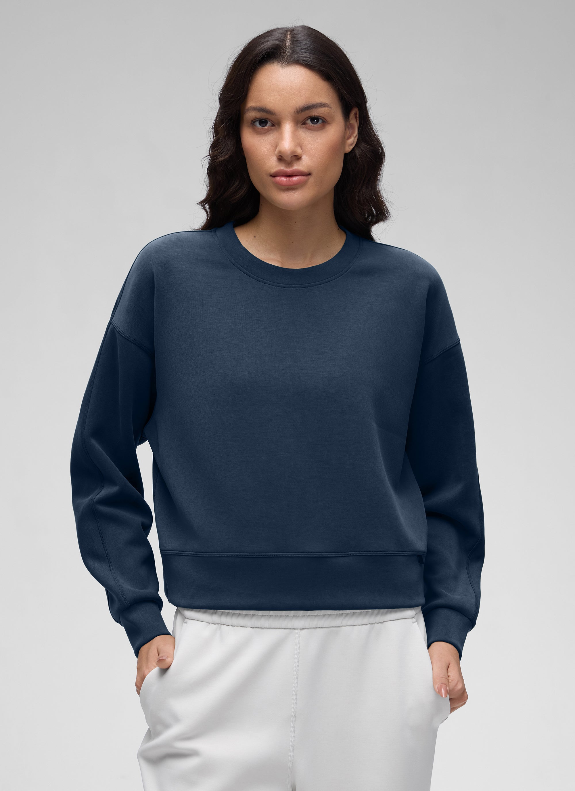 CRZ YOGA Womens SoftAura Basic Casual Sweat Shirt Crew Neck Pullover Milky White