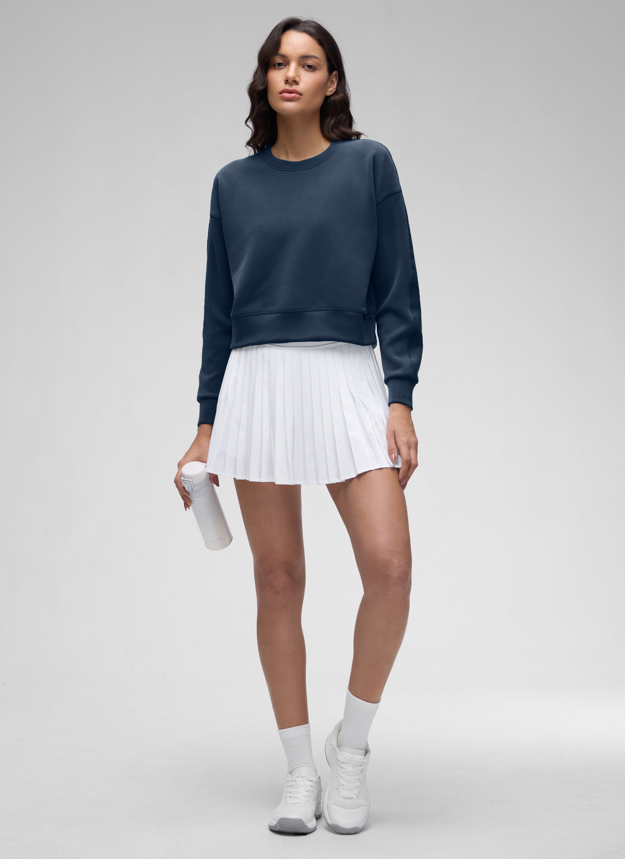 CRZ YOGA Womens SoftAura Basic Casual Sweat Shirt Crew Neck Pullover Ink Blue