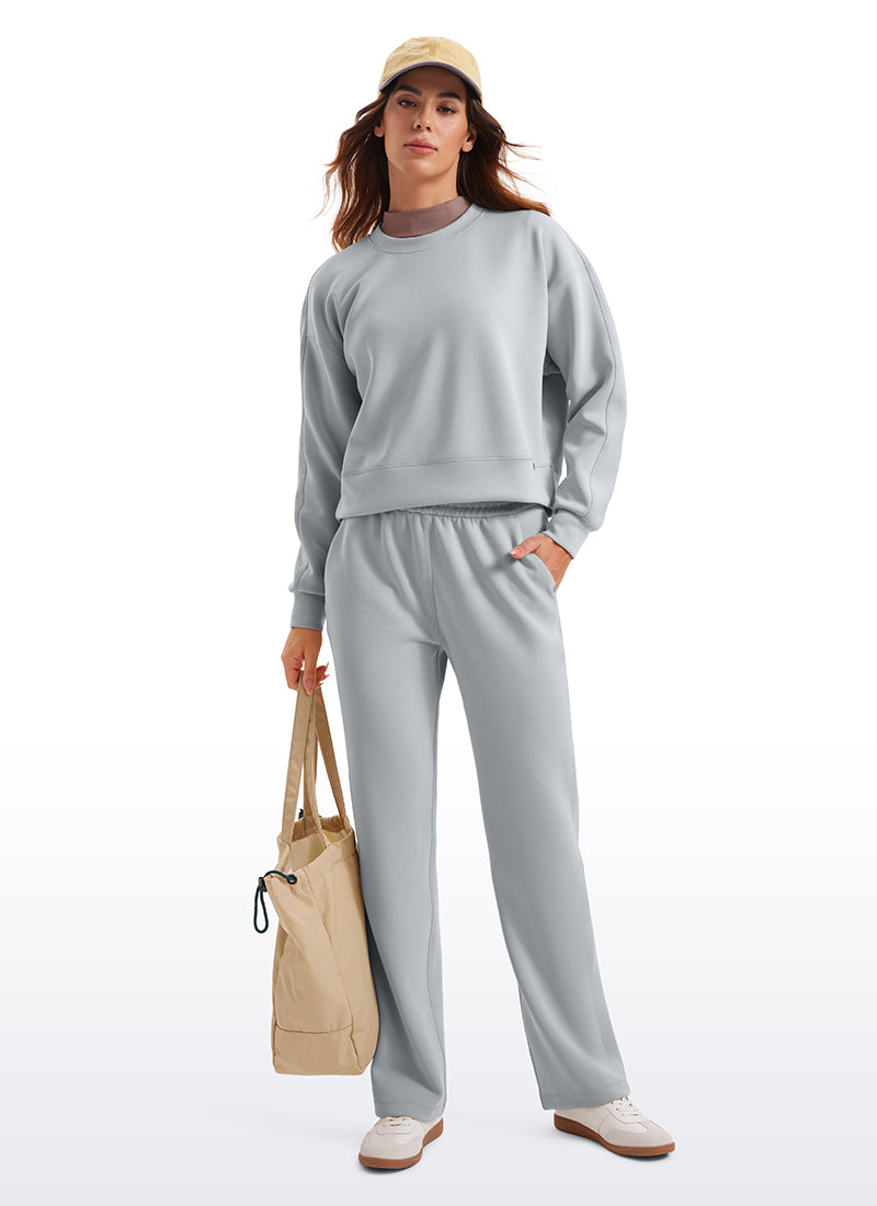 CRZ YOGA Womens SoftAura Basic Casual Sweat Shirt Crew Neck Pullover Rhino Grey