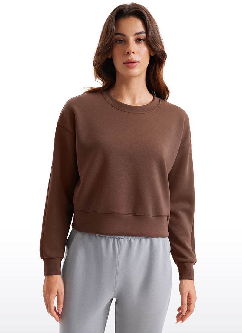 CRZ YOGA Womens SoftAura Basic Casual Sweat Shirt Crew Neck Pullover Hot Fudge Brown