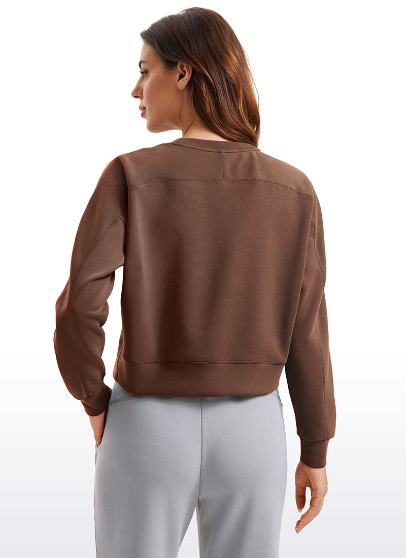 CRZ YOGA Womens SoftAura Basic Casual Sweat Shirt Crew Neck Pullover Coffee Brown