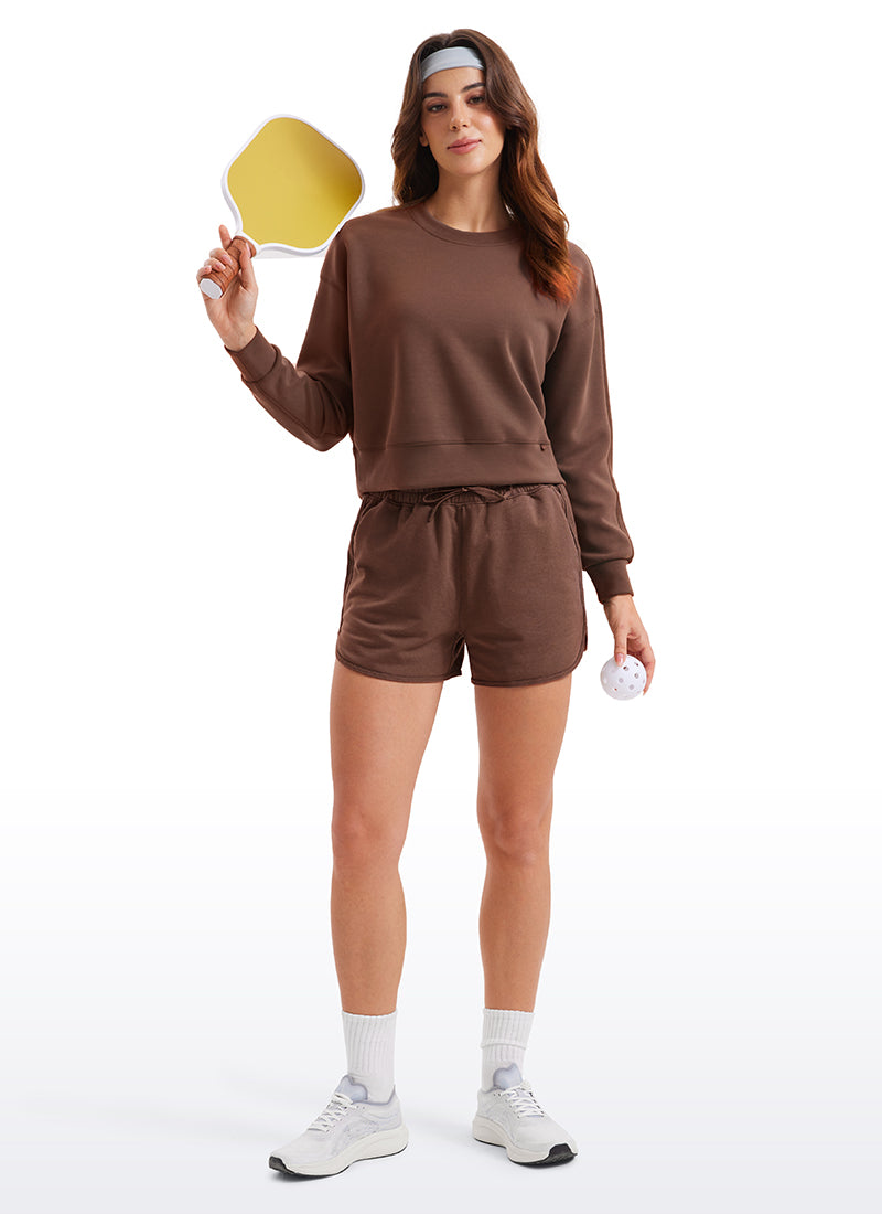CRZ YOGA Womens SoftAura Basic Casual Sweat Shirt Crew Neck Pullover Coffee Brown
