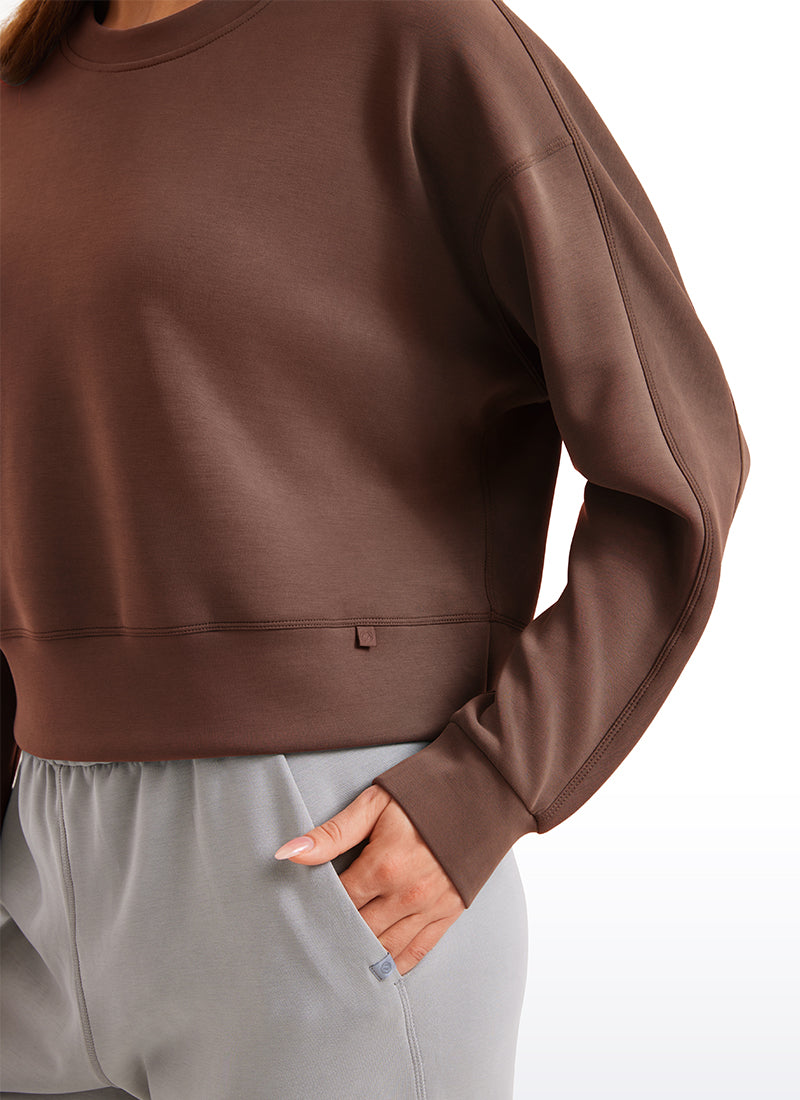 CRZ YOGA Womens SoftAura Basic Casual Sweat Shirt Crew Neck Pullover Coffee Brown