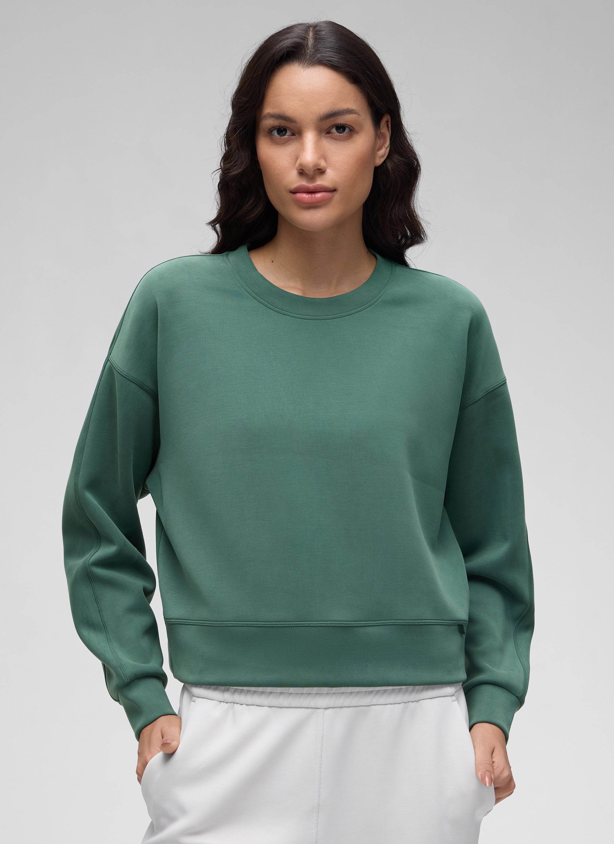 CRZ YOGA Womens SoftAura Basic Casual Sweat Shirt Crew Neck Pullover Rhino Grey