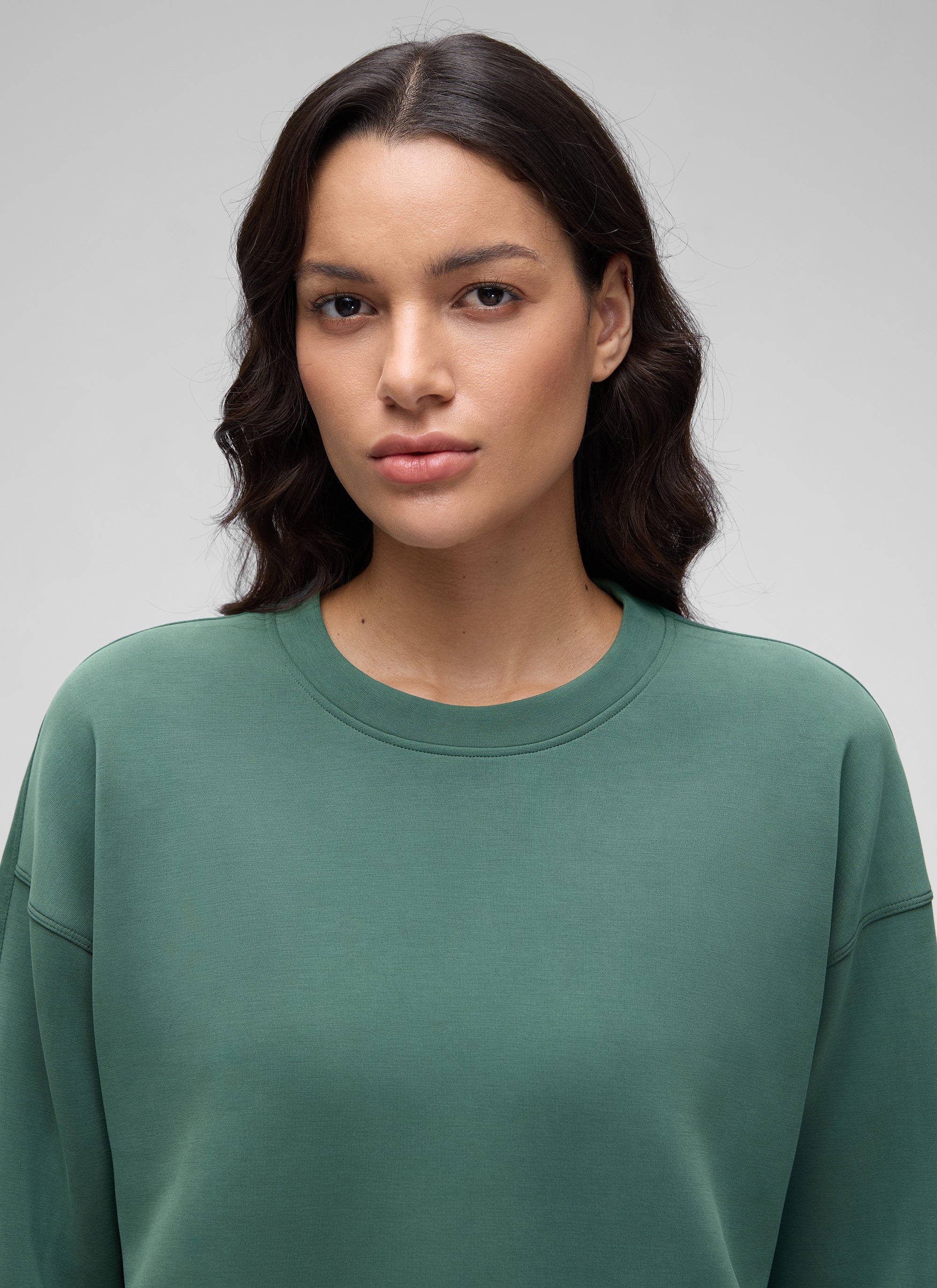 CRZ YOGA Womens SoftAura Basic Casual Sweat Shirt Crew Neck Pullover Rhino Grey