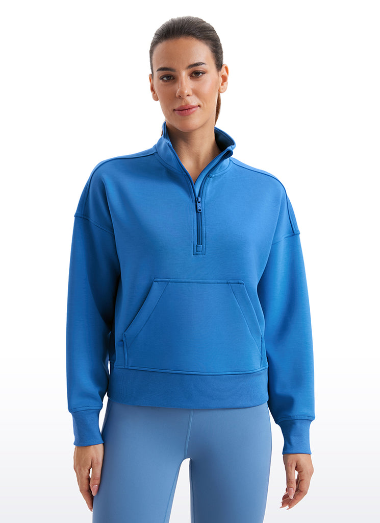 CRZ YOGA Women SoftAura Halfzip Sweatshirt Pullover Long Sleeve Pocket Sparkle Blue