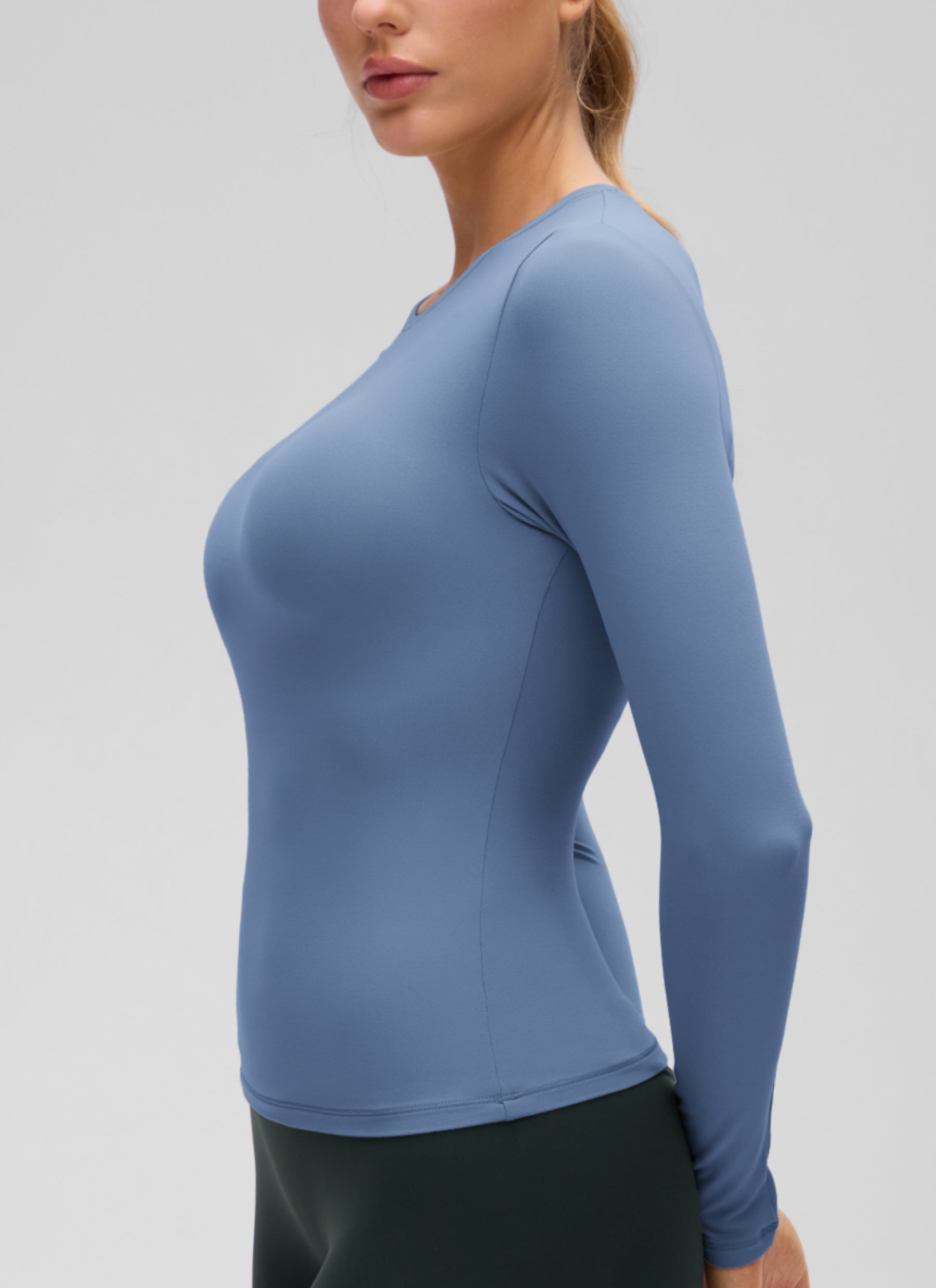CRZ YOGA Women's Crew Neck Tight Fit Long Sleeve Shirts Casual Tee Oasis Blue